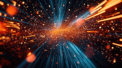 Poster - Futuristic illustration showcasing a data explosion with a blurred technology backdrop and LED fibers emphasizing the swift movement of digital light Abstract digital scenery
