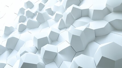 Poster - 3D rendering of abstract hexagonal geometric surfaces in a virtual environment Geometric shapes are randomly distributed creating a polyhedral hexagon wall