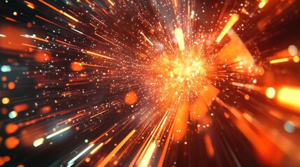 Aufkleber - Futuristic illustration showcasing a data explosion with a blurred technology backdrop and LED fibers emphasizing the swift movement of digital light Abstract digital scenery