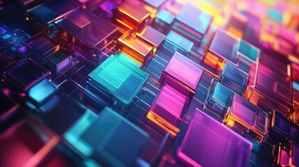 Fototapete - Colorful 3D abstract background featuring a vibrant arrangement of squares