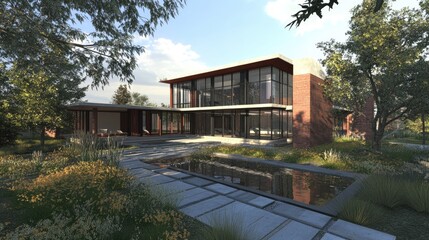 Poster - Architectural design featuring a house rendered in 3D showcasing intricate details and modern aesthetics