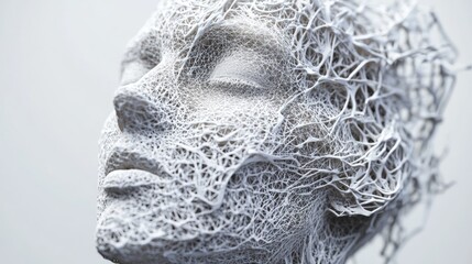 Aufkleber - 3D illustration of a human head with intricate wire mesh design