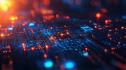Aufkleber - Blue gradient digital background with circuit patterns