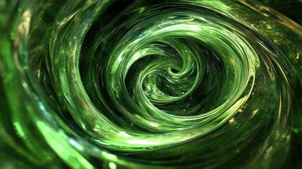Fototapete - Abstract swirling green light on a dark background