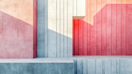Fototapete - Abstract architectural backdrop featuring a close up of a geometric wall design Contemporary minimalist photography highlighting cement volumes with vintage pastel tones