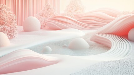 Aufkleber - Gentle waves and simple forms in a soft pastel color scheme created using 3D rendering techniques