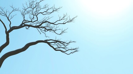 Poster - silhouette of a tree branch against a bright blue sky featuring ample negative space for text or des