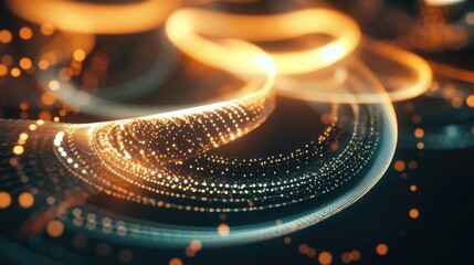 Fototapete - Digital illustration featuring luminous waves and circular shapes