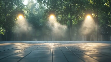 Poster - Outdoor spotlight positioned on the floor stage illuminating the ground with vibrant light