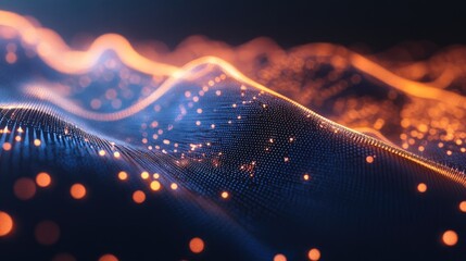 Aufkleber - Abstract digital backdrop featuring blue cybernetic particles set against a dark background