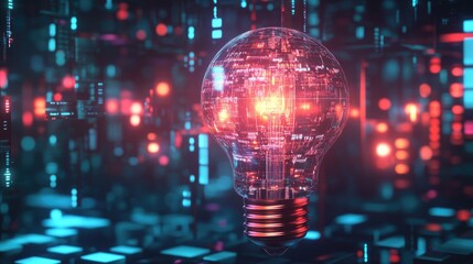 Aufkleber - Digital network data represented by a creative light bulb symbolizing technological advancement energy power and ecological scientific innovation