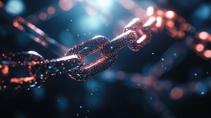 Poster - Depth of field with interconnected chain links representing cryptocurrency and the concept of digital technology networks