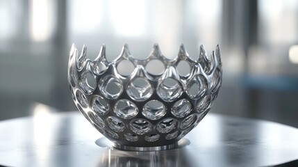Poster - Close up of a metal object produced by a 3D printer using laser sintering technology Showcase of advanced additive manufacturing processes like DMLS SLM and SLS