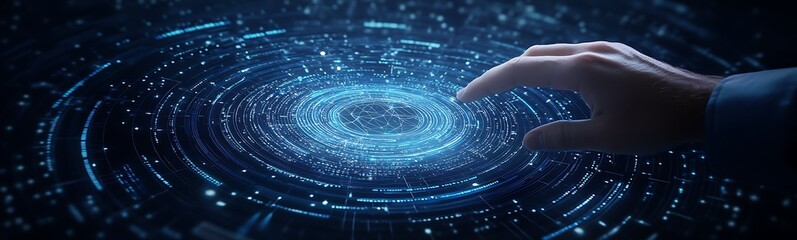 Poster - A hand reaches out to a swirling galaxy of blue lights, symbolizing the connection between humanity and the cosmos.