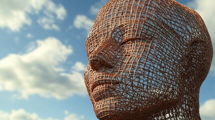 Aufkleber - 3D illustration of a human head with intricate wire mesh design