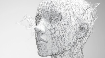 Aufkleber - 3D illustration of a human head with intricate wire mesh design