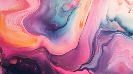 Poster - Vibrant abstract background with a colorful liquid marbling effect Fluid painting texture showcasing a rich blend of acrylic hues