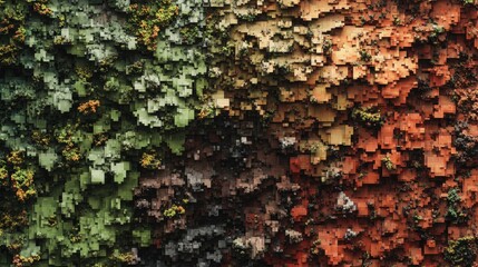 Poster - Contrast of green brown and red pixel textures