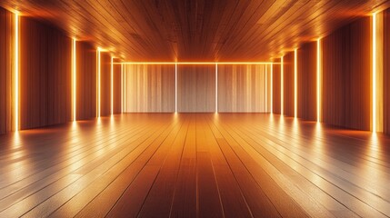 Poster - empty room featuring an interior design with a wooden floor showcasing a 3d illustration