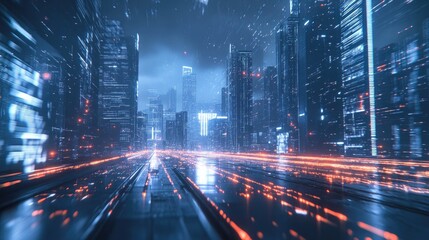 Aufkleber - Contemporary city skyline featuring a swift data and internet communication network Emphasis on cyber connectivity in urban settings with ample space for text