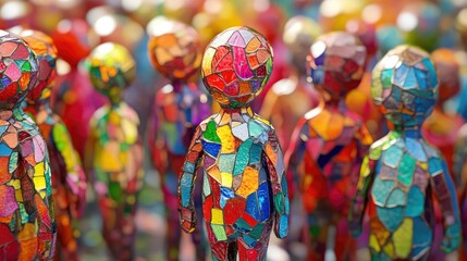 Poster - Vibrant figures created from a colorful children s mosaic