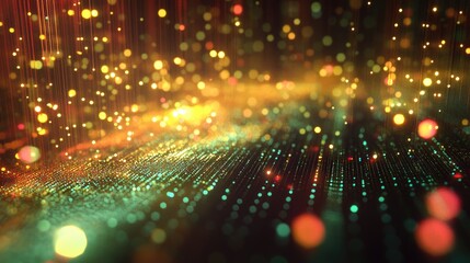 Aufkleber - Futuristic digital grid particles with a de focused effect creating a vibrant cyber space backdrop