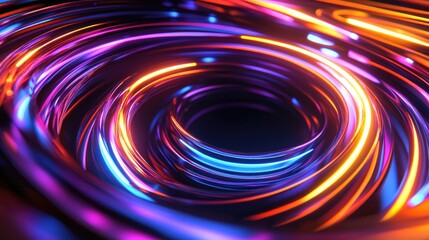 Fototapete - 3D Rendered Abstract Glowing Neon Circular Lines in High Resolution