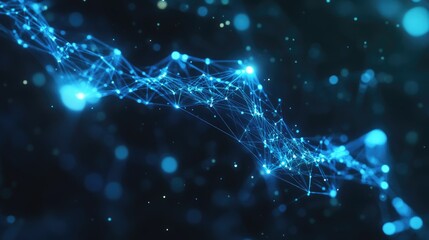 Aufkleber - Abstract digital backdrop featuring blue cybernetic particles set against a dark background
