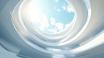 Poster - Abstract circular background featuring white architecture 3D rendering of modern architectural design showcasing futuristic building concepts
