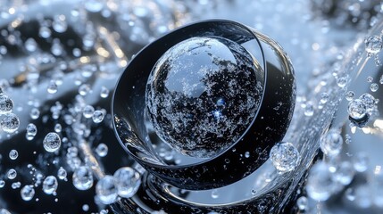 Aufkleber - 3d rendering of a black mobius strip fragment alongside a large glass globe surrounded by numerous t