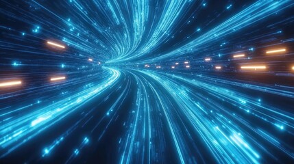 Fototapete - Dynamic blue light streaks representing high speed internet data with glowing lines on a captivating background