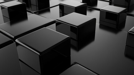 Fototapete - 3D rendering featuring a black background with deep boxes and reflective surfaces