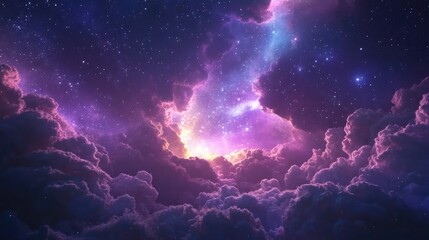 Poster - Futuristic abstract space background featuring a night sky with stars and nebula in a 3D cartoon rendering
