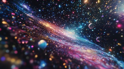 Poster - 3D cartoon visualization of planet and galaxy stars in outer space