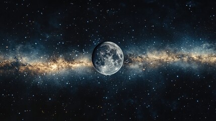 Poster - High resolution panorama illustration featuring 3D elements of Earth and Moon in space
