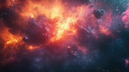 Poster - Fiery explosion in space depicted in 3D cartoon rendering Abstract illustration of the universe