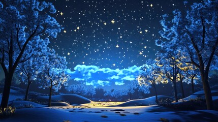 Poster - Cartoon rendering in 3D of a starry night sky