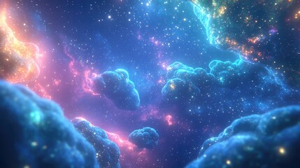 Poster - 3D illustration of a space nebula in a cartoon rendering style suitable for science research and education projects