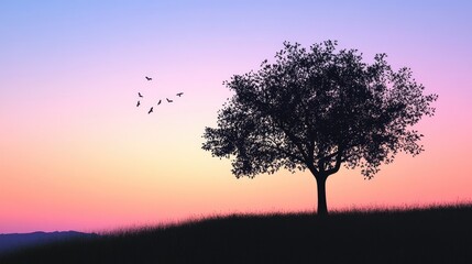 Leinwandbilder - Silhouette against a clear twilight sky in a 3D cartoon rendering for advertising nature concept or landscape concept