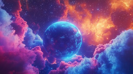 Poster - Beautiful 3D cartoon rendering of an exo in space set against a backdrop of vibrant stars and galaxies creating a fantasy atmosphere