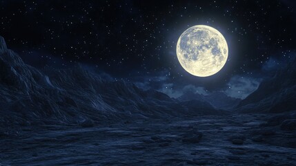 Poster - Full moon in the night sky 3D cartoon rendering