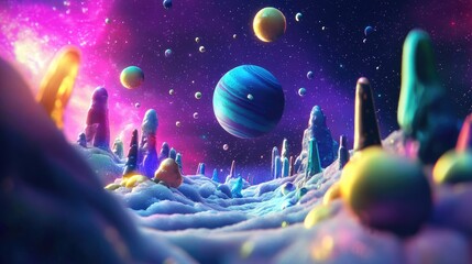 Fototapete - Abstract universe background in 3D cartoon style