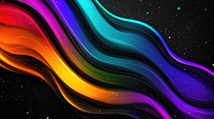 Leinwandbilder - Colored shiny lines on a black background in a 3D cartoon rendering