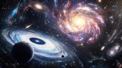 Poster - Galaxy in space showcasing the beauty of the universe and a black hole in a 3D cartoon rendering