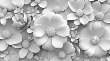 Poster - Close up monochromatic floral design featuring a cosmos background in 3D cartoon rendering
