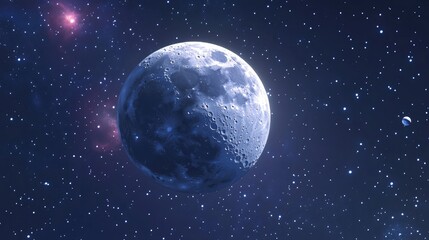 Fototapete - Full moon in space over a starry background rendered in 3D cartoon style