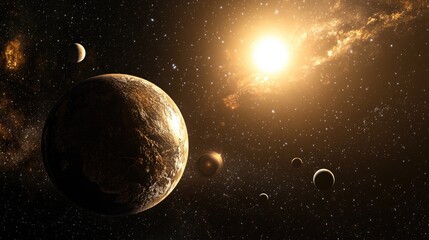 Aufkleber - 3D render of an earth like planet in distant space with a backdrop of other planets