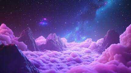 Poster - 3D cartoon depiction of a nighttime sky featuring the Milky Way background
