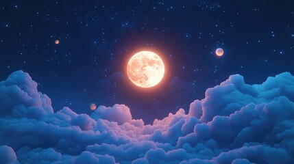 Poster - Full moon in the night sky 3D cartoon rendering