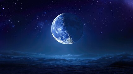 Aufkleber - Half Moon Background in 3D Cartoon Style Realistic moon The Moon is Earth s only permanent natural satellite